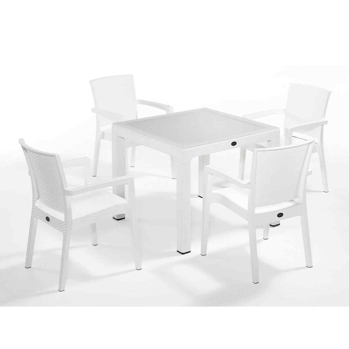 Novussi Zenit 4 Kişilik Bahçe Masa Takımı 90x90 Camlı Beyaz