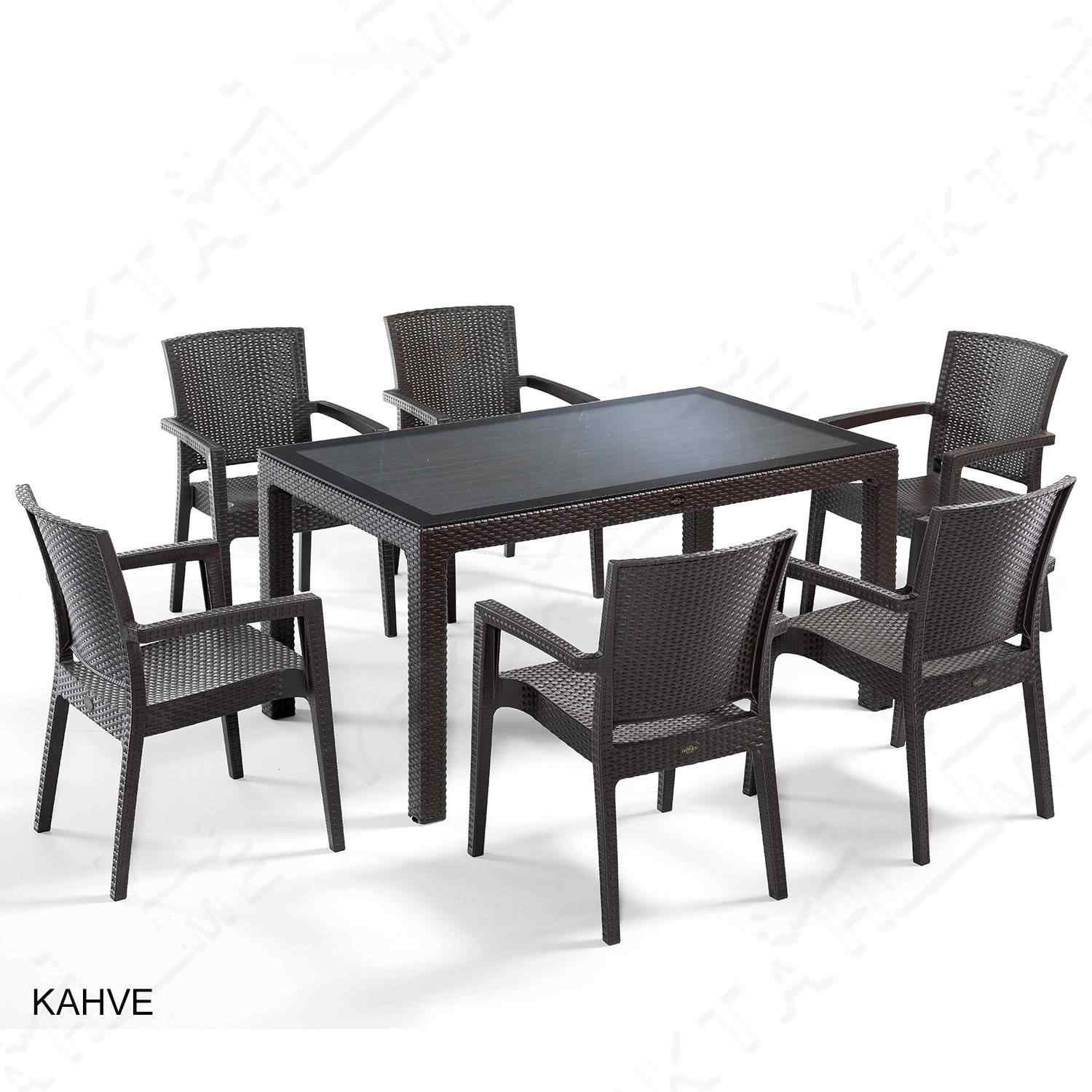 Novussi Liverno Rattan Masa Koltuk Takımı 90x150 Camlı Kahverengi