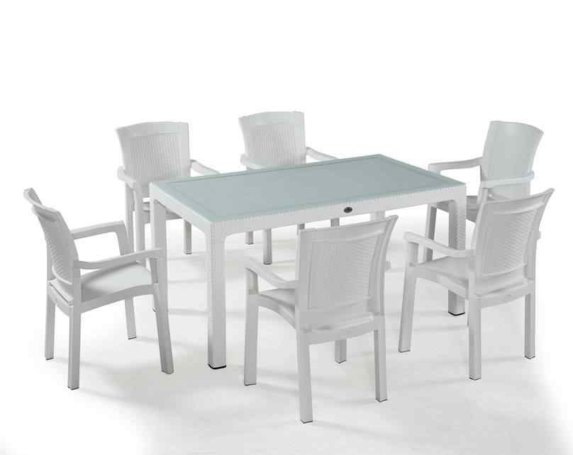 Novussi Roma Rattan Masa Seti Koltuk Takımı Camsız 6 Koltuk Beyaz